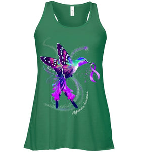 Hummingbird Holding Purple Ribbon Alzheimer s Awareness T Shirt