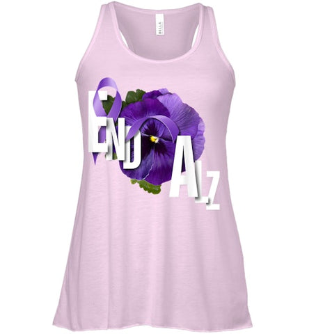 Image of End Alz Purple Floral Pansy Dementia Alzheimer s Awareness T Shirt