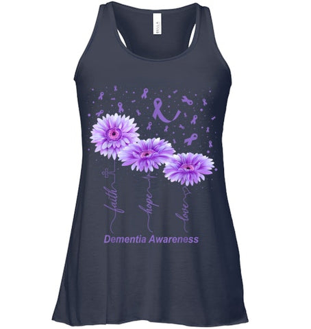 Image of Faith Hope Love Purple Flower Ribbon Dementia Awareness T Shirt