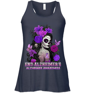 End AlzheImer's Skull Girl Flowers   Alzheimer's Awareness