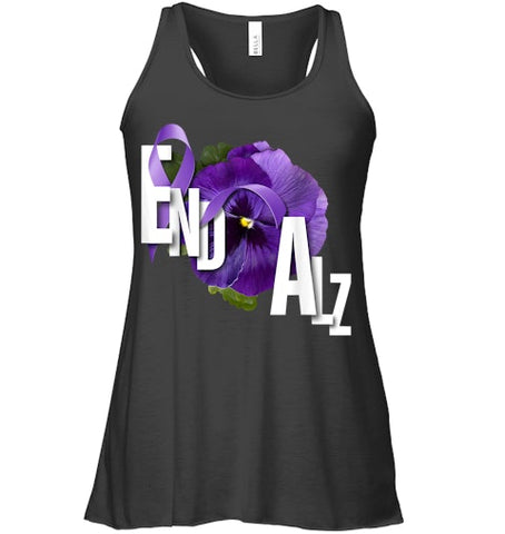 Image of End Alz Purple Floral Pansy Dementia Alzheimer s Awareness T Shirt