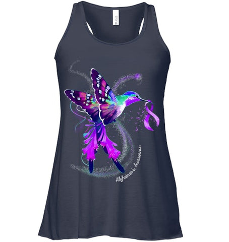 Image of Hummingbird Holding Purple Ribbon Alzheimer s Awareness T Shirt