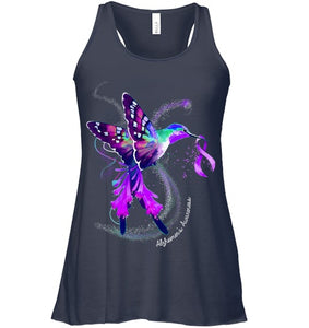 Hummingbird Holding Purple Ribbon Alzheimer s Awareness T Shirt