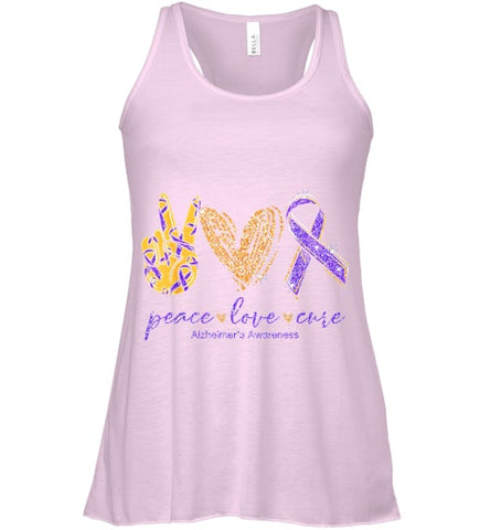 Image of Peace Love Cure Alzheimer s Awareness T Shirt