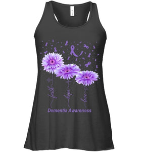 Faith Hope Love Purple Flower Ribbon Dementia Awareness T Shirt