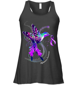 Hummingbird Holding Purple Ribbon Alzheimer s Awareness T Shirt