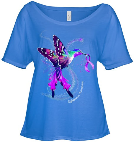 Image of Hummingbird Holding Purple Ribbon Alzheimer s Awareness T Shirt