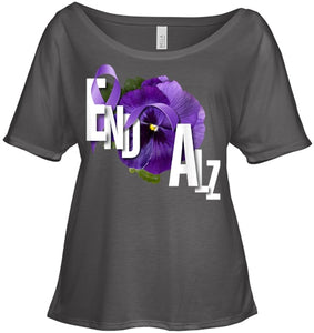 End Alz Purple Floral Pansy Dementia Alzheimer s Awareness T Shirt