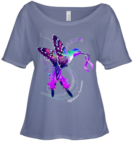 Image of Hummingbird Holding Purple Ribbon Alzheimer s Awareness T Shirt