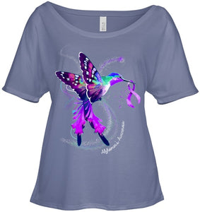 Hummingbird Holding Purple Ribbon Alzheimer s Awareness T Shirt