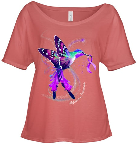 Image of Hummingbird Holding Purple Ribbon Alzheimer s Awareness T Shirt