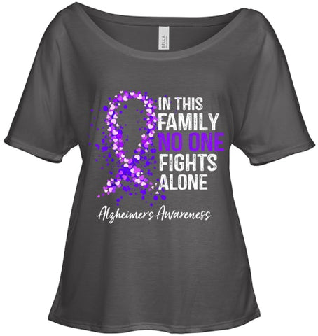 Image of In This Family No One Fights Alone Shirt Alzheimer s Ribbon T Shirt