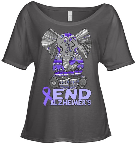 Image of Womens Alzheimer Awareness Shirts and gifts purple Elephant V Neck T Shirt