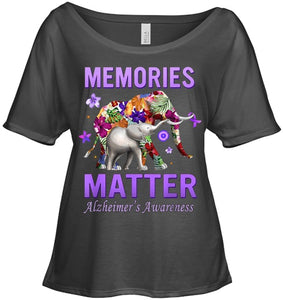 Alzheimers Awareness Memories Matter Purple Elephant Womens T Shirt