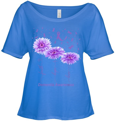 Image of Faith Hope Love Purple Flower Ribbon Dementia Awareness T Shirt