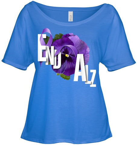 Image of End Alz Purple Floral Pansy Dementia Alzheimer s Awareness T Shirt