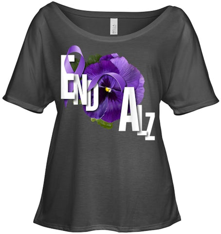 Image of End Alz Purple Floral Pansy Dementia Alzheimer s Awareness T Shirt