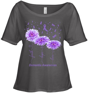 Faith Hope Love Purple Flower Ribbon Dementia Awareness T Shirt