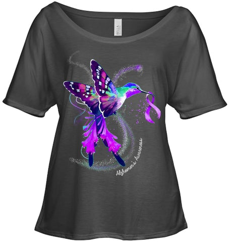 Image of Hummingbird Holding Purple Ribbon Alzheimer s Awareness T Shirt