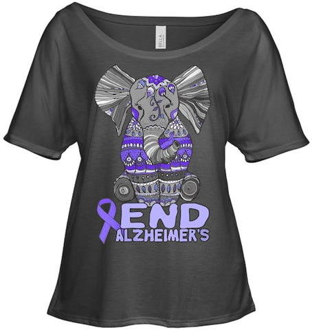 Image of Womens Alzheimer Awareness Shirts and gifts purple Elephant V Neck T Shirt