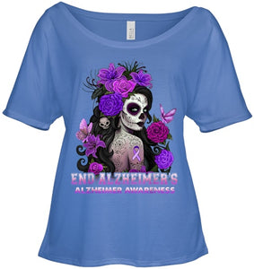 End AlzheImer's Skull Girl Flowers   Alzheimer's Awareness