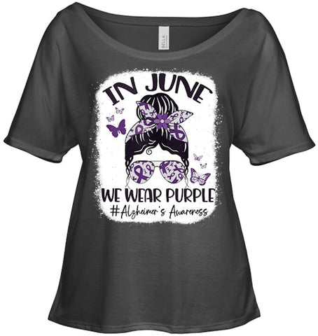 Image of In June We Wear Purple Alzheimer s Awareness Month Messy Bun Tank Top