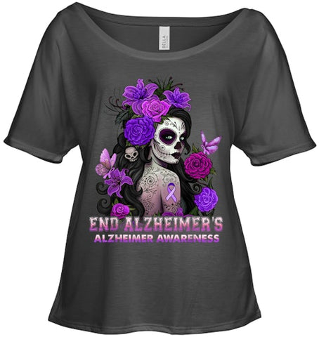 Image of End AlzheImer's Skull Girl Flowers   Alzheimer's Awareness