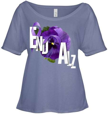 Image of End Alz Purple Floral Pansy Dementia Alzheimer s Awareness T Shirt