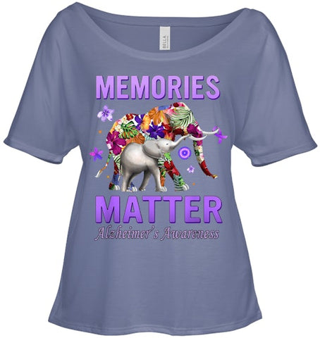 Image of Alzheimers Awareness Memories Matter Purple Elephant Womens T Shirt