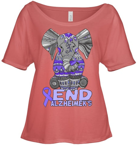 Image of Womens Alzheimer Awareness Shirts and gifts purple Elephant V Neck T Shirt