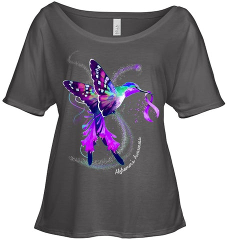 Image of Hummingbird Holding Purple Ribbon Alzheimer s Awareness T Shirt