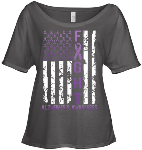 Image of Alzheimer s Awareness Month Day USA Flag Ribbon Purple T Shirt