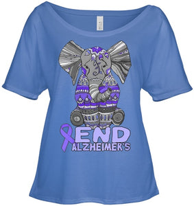 Womens Alzheimer Awareness Shirts and gifts purple Elephant V Neck T Shirt