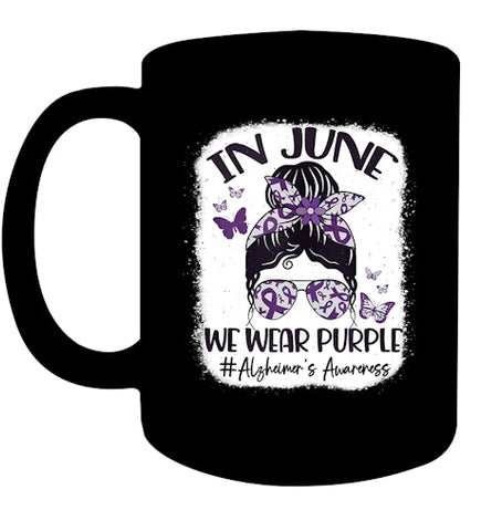 Image of In June We Wear Purple Alzheimer s Awareness Month Messy Bun Tank Top