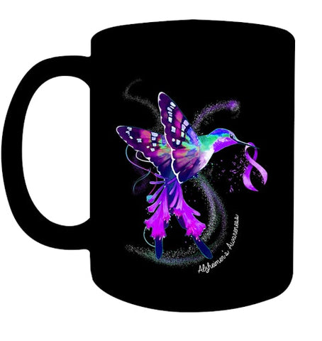 Image of Hummingbird Holding Purple Ribbon Alzheimer s Awareness T Shirt