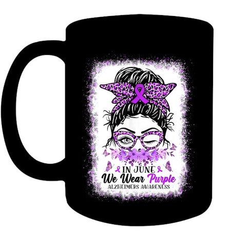 Image of In June We Wear Purple Alzheimer Awareness Messy Bun Support T Shirt