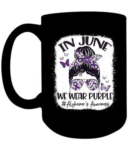 Image of In June We Wear Purple Alzheimer s Awareness Month Messy Bun Tank Top