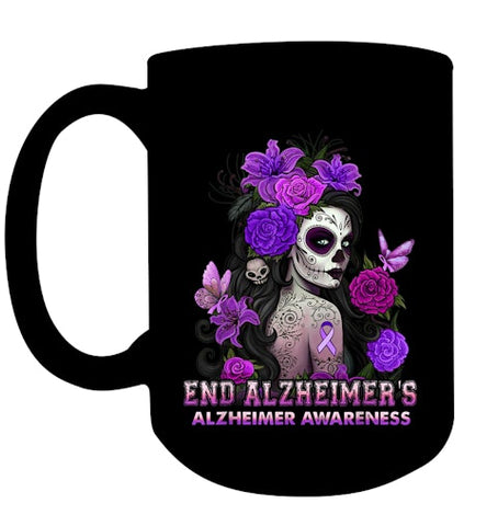 Image of End AlzheImer's Skull Girl Flowers   Alzheimer's Awareness