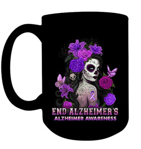 End AlzheImer's Skull Girl Flowers   Alzheimer's Awareness