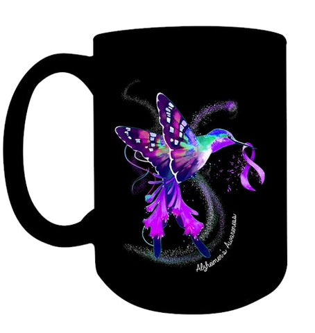 Image of Hummingbird Holding Purple Ribbon Alzheimer s Awareness T Shirt