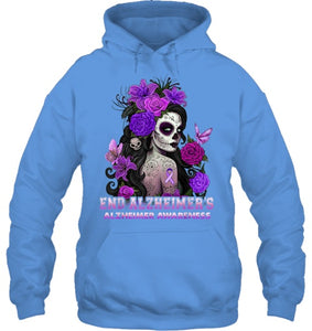 End AlzheImer's Skull Girl Flowers   Alzheimer's Awareness