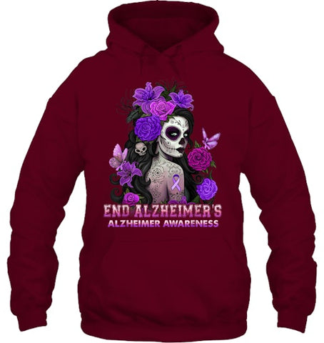 Image of End AlzheImer's Skull Girl Flowers   Alzheimer's Awareness