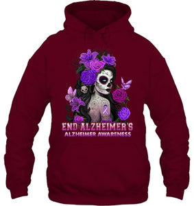 End AlzheImer's Skull Girl Flowers   Alzheimer's Awareness