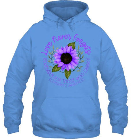 Image of Alzheimer Awareness Tee for Men and Women Purple sunflower T Shirt