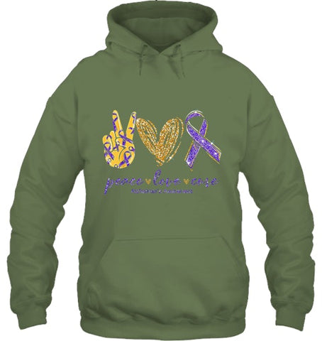 Image of Peace Love Cure Alzheimer s Awareness T Shirt