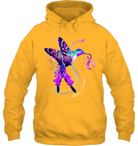 Image of Hummingbird Holding Purple Ribbon Alzheimer s Awareness T Shirt