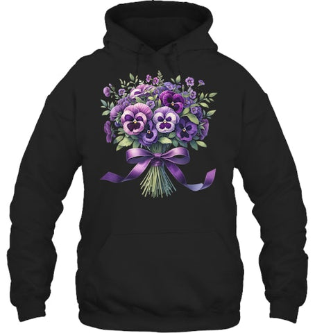 Image of Alzheimer purple floral pansy dementia alzheimer s awareness T Shirt (5)