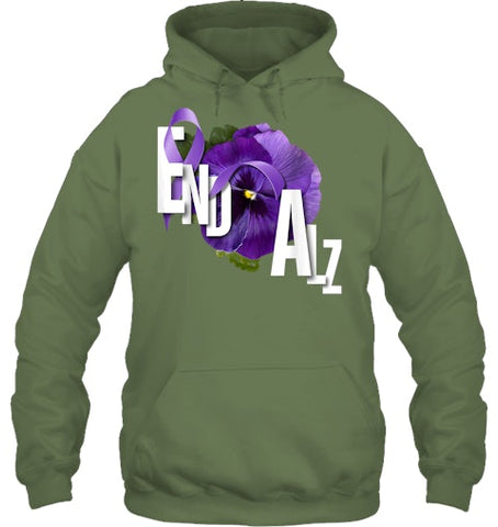 Image of End Alz Purple Floral Pansy Dementia Alzheimer s Awareness T Shirt