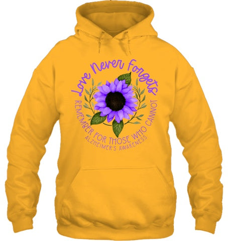 Image of Alzheimer Awareness Tee for Men and Women Purple sunflower T Shirt