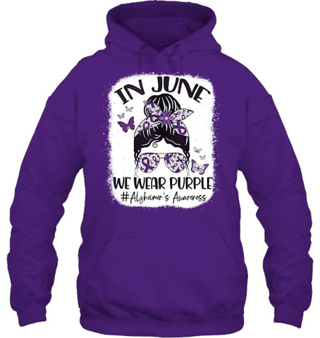 Image of In June We Wear Purple Alzheimer s Awareness Month Messy Bun Tank Top